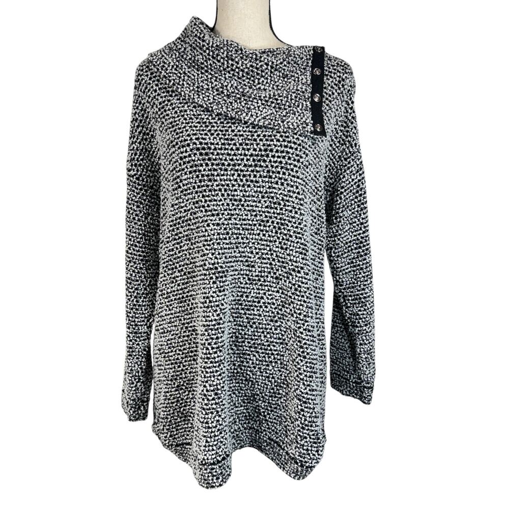 Chico’s Zenergy SZ 2 (Large) Split Cowl Neck Sweater Pullover Textured Hi-Low